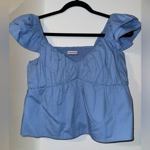 Abercrombie Ruffle Poplin Top in Light Blue